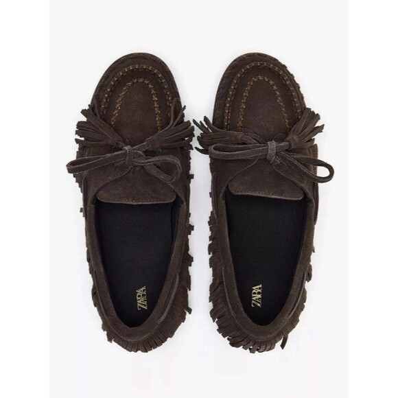 ZARA Woman NWT SS25 Brown Suede Fringe Loafers Shoes Size US 6 EU 36 3507/510 - Picture 2 of 15